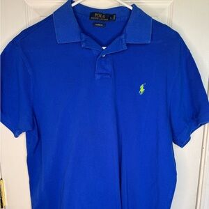 POLO RALPH LAUREN Men's Custom Fit Solid Blue Short Sleeve Polo - Size L